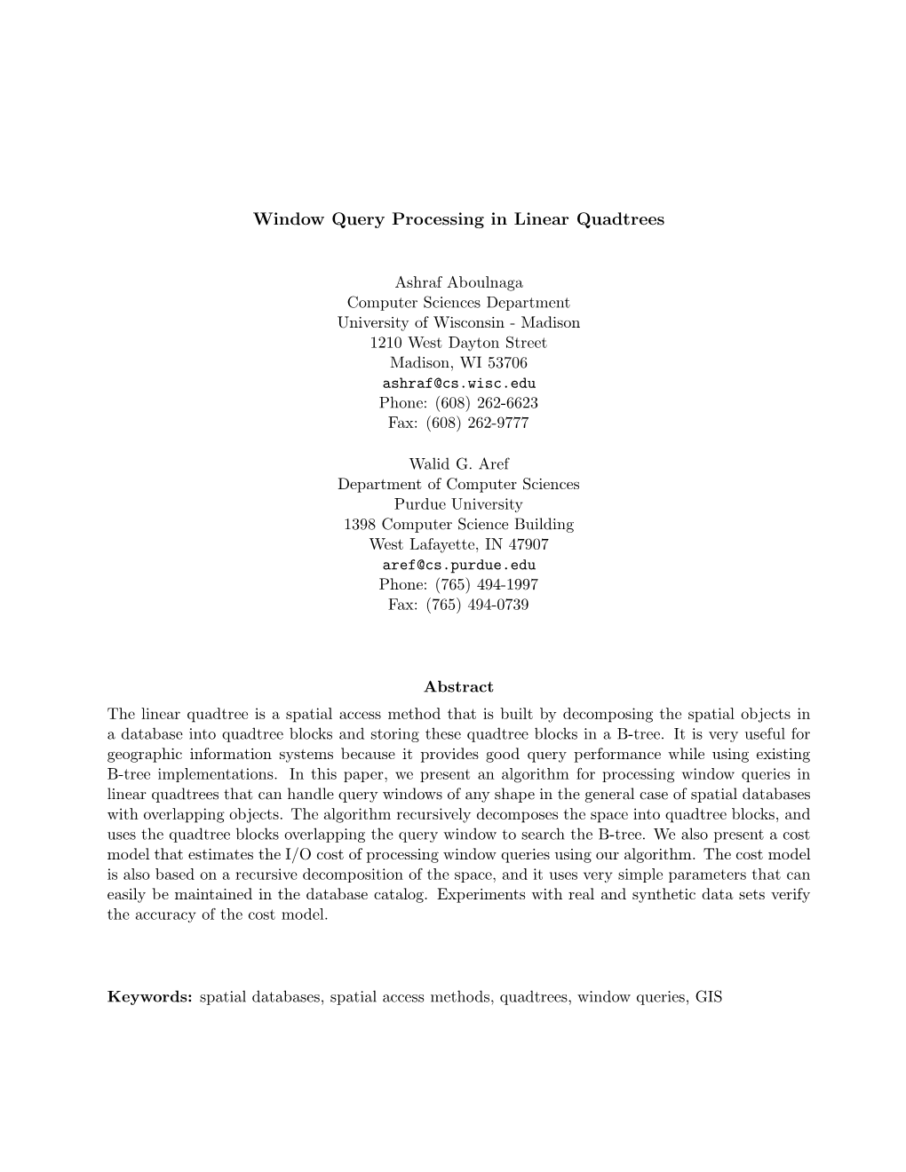 Window Query Processing in Linear Quadtrees