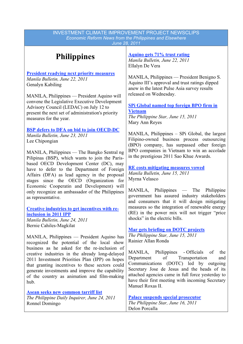 Philippines and Elsewhere June 28, 2011