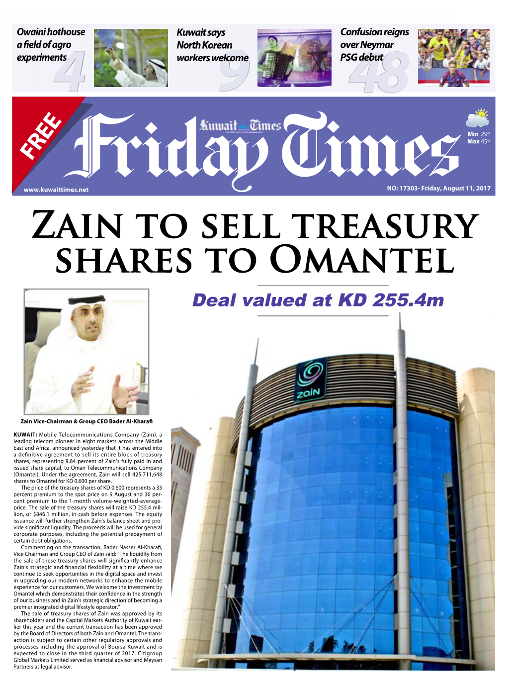 Zain to Sell Treasury Shares to Omantel Deal Valued at KD 255.4M