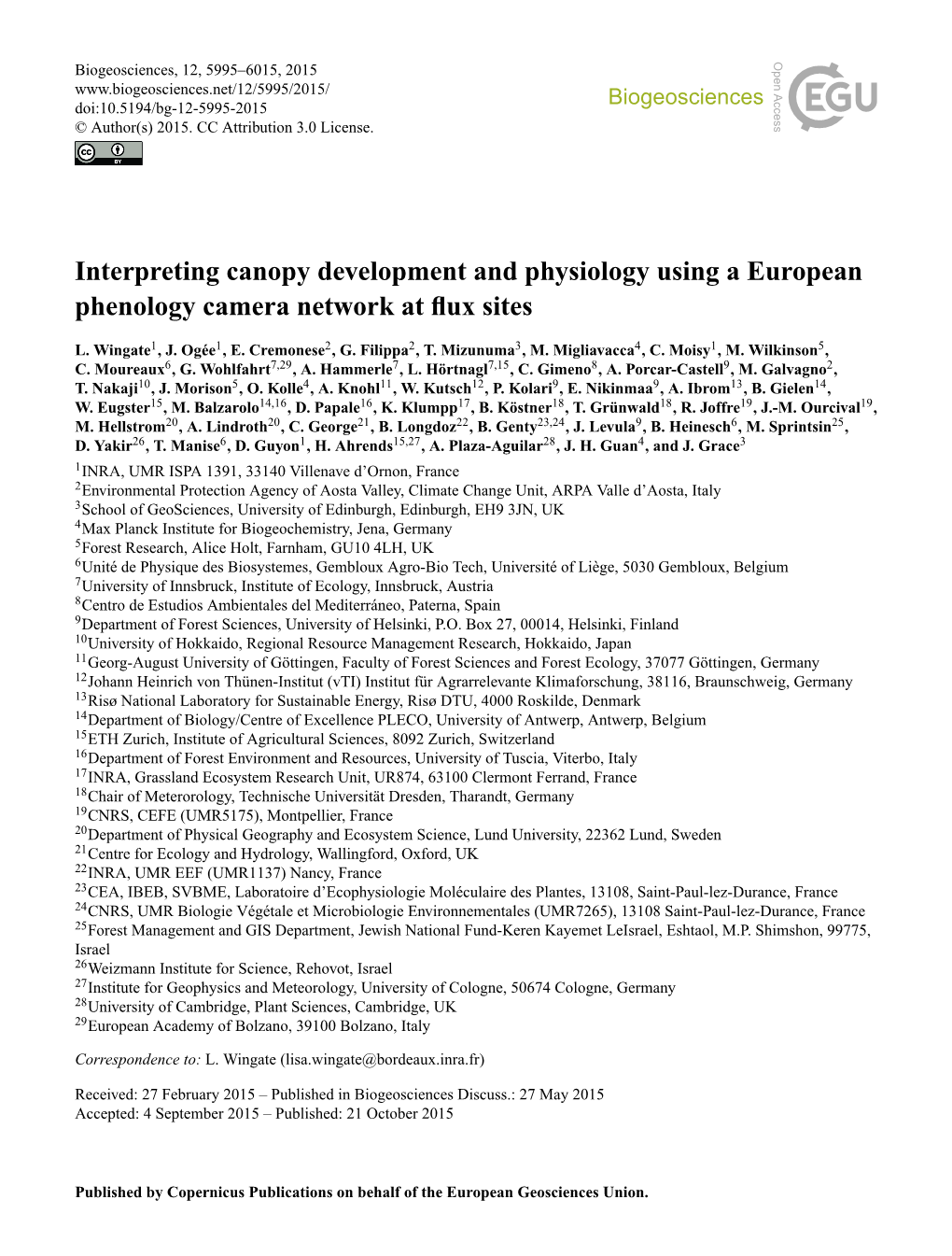 Interpreting Canopy Development and Physiology Using a European Phenology Camera Network at ﬂux Sites