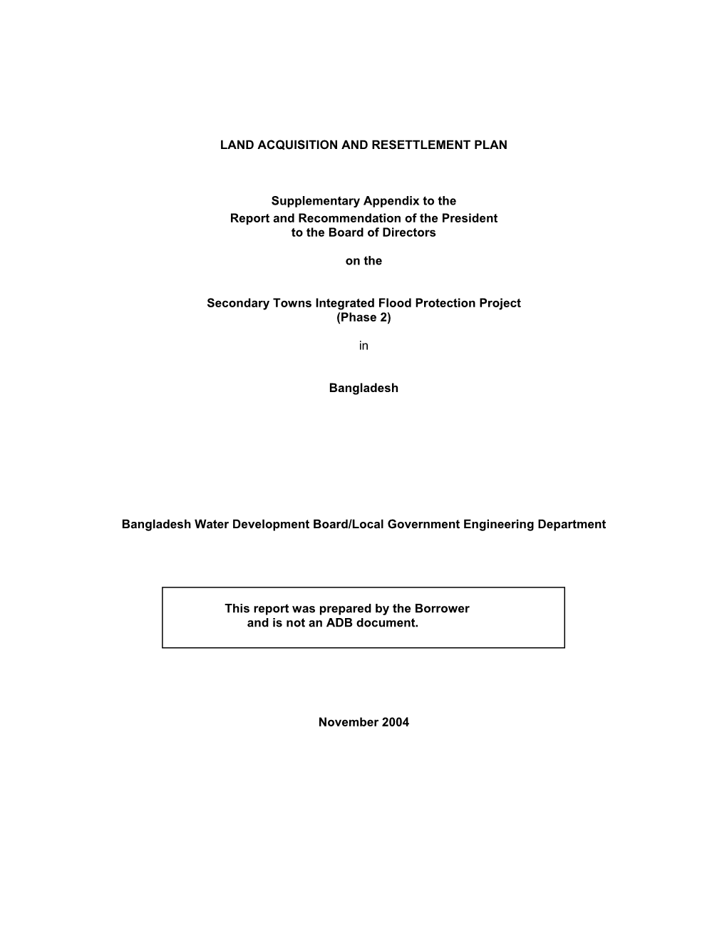 Land Acquisition and Resettlement Plan