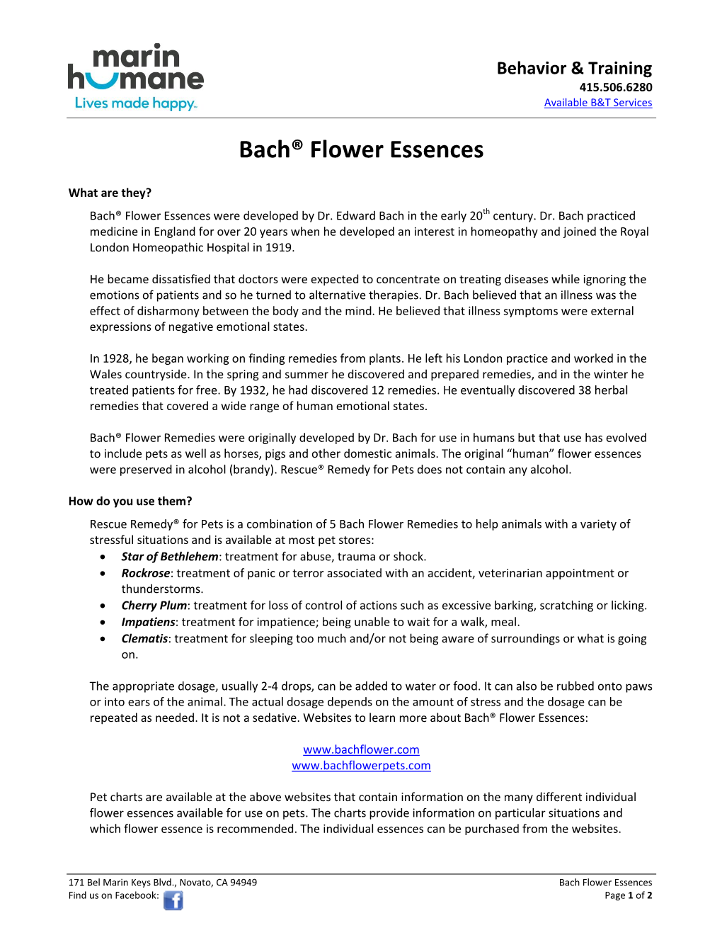 Bach Flower Essences Find Us on Facebook: Page 1 of 2