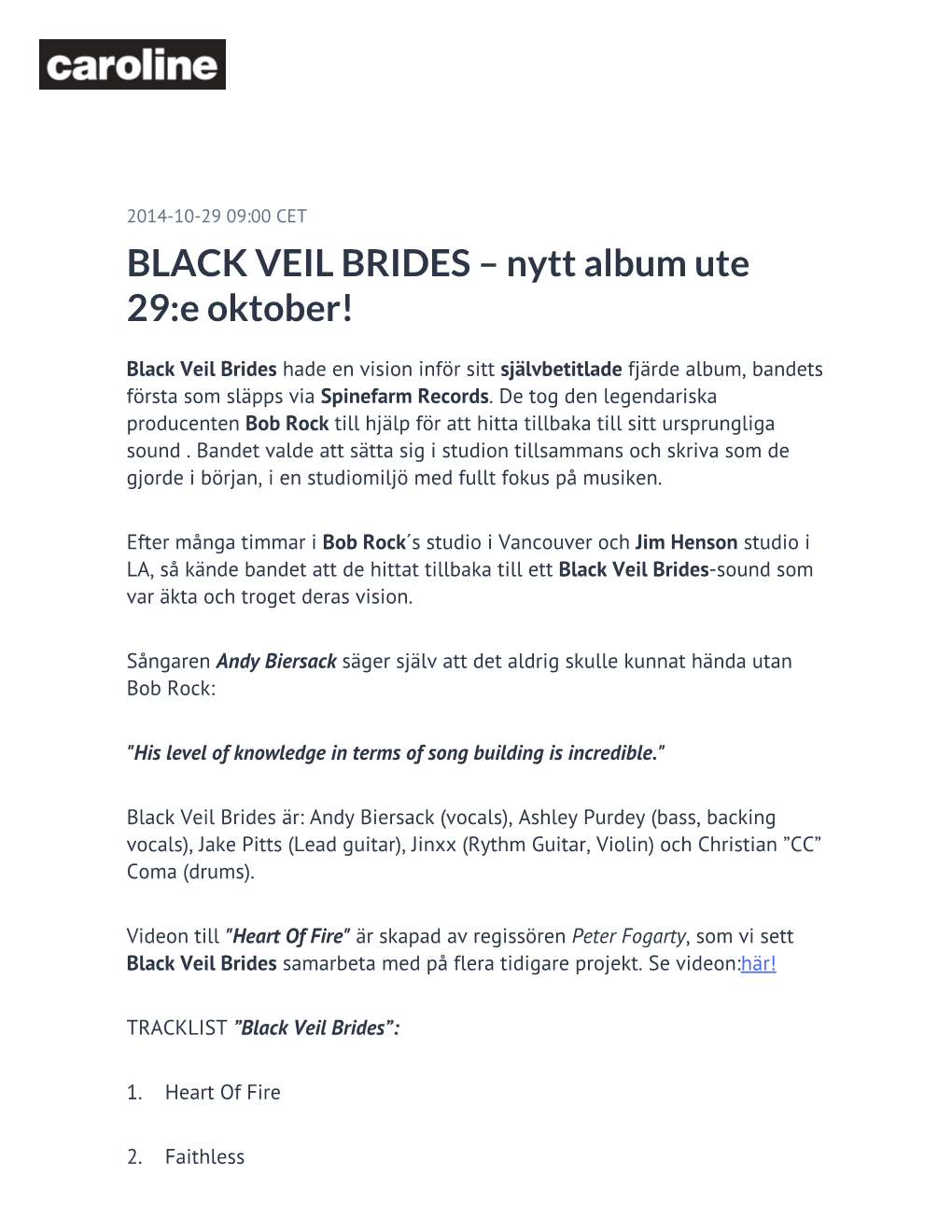 BLACK VEIL BRIDES – Nytt Album Ute 29:E Oktober!