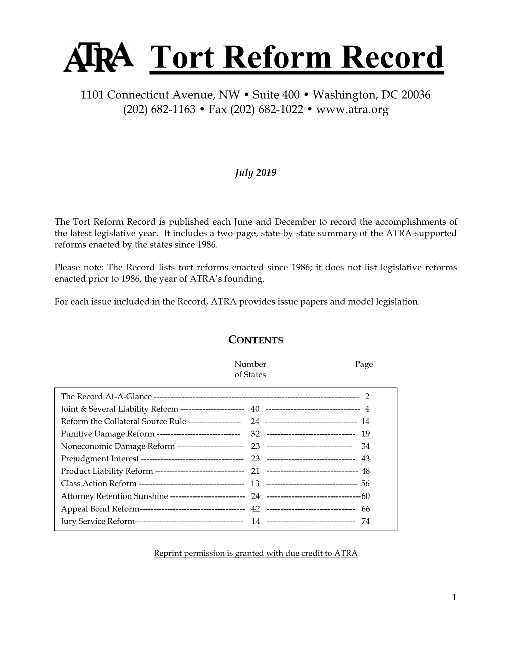 ATRA's Tort Reform Record