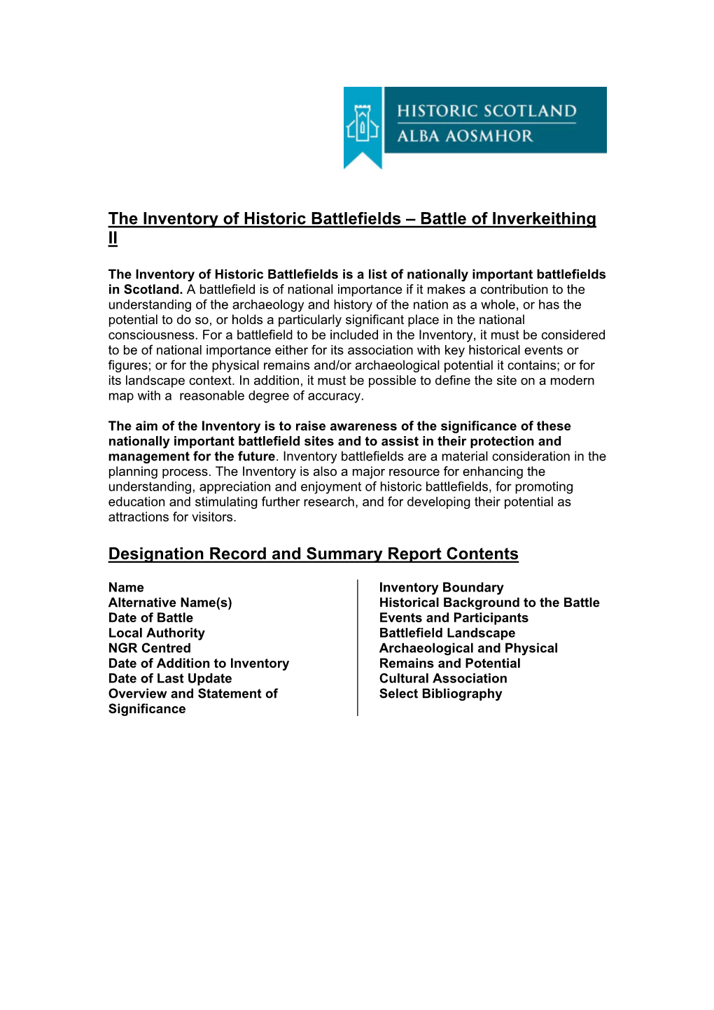 The Inventory of Historic Battlefields – Battle of Inverkeithing II Designation