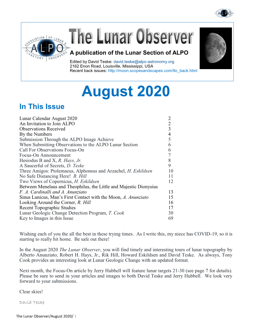 August 2020 the Lunar Observer by the Numbers