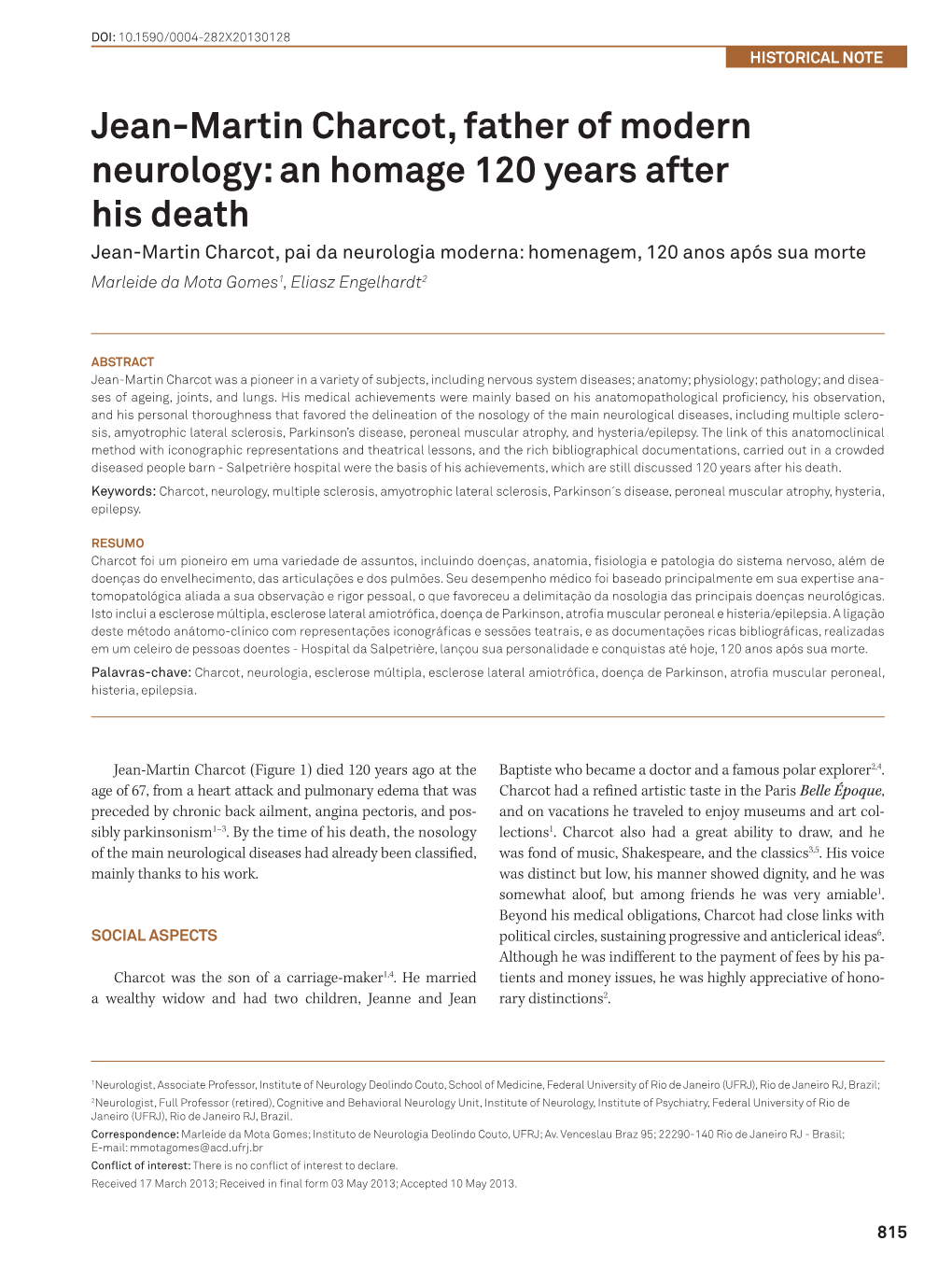 Jean-Martin Charcot, Father of Modern Neurology: an Homage 120 Years