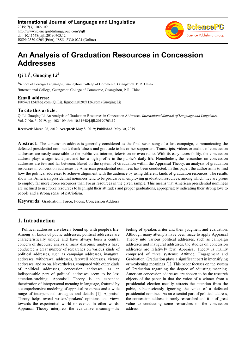 An Analysis of Graduation Resources in Concession Addresses