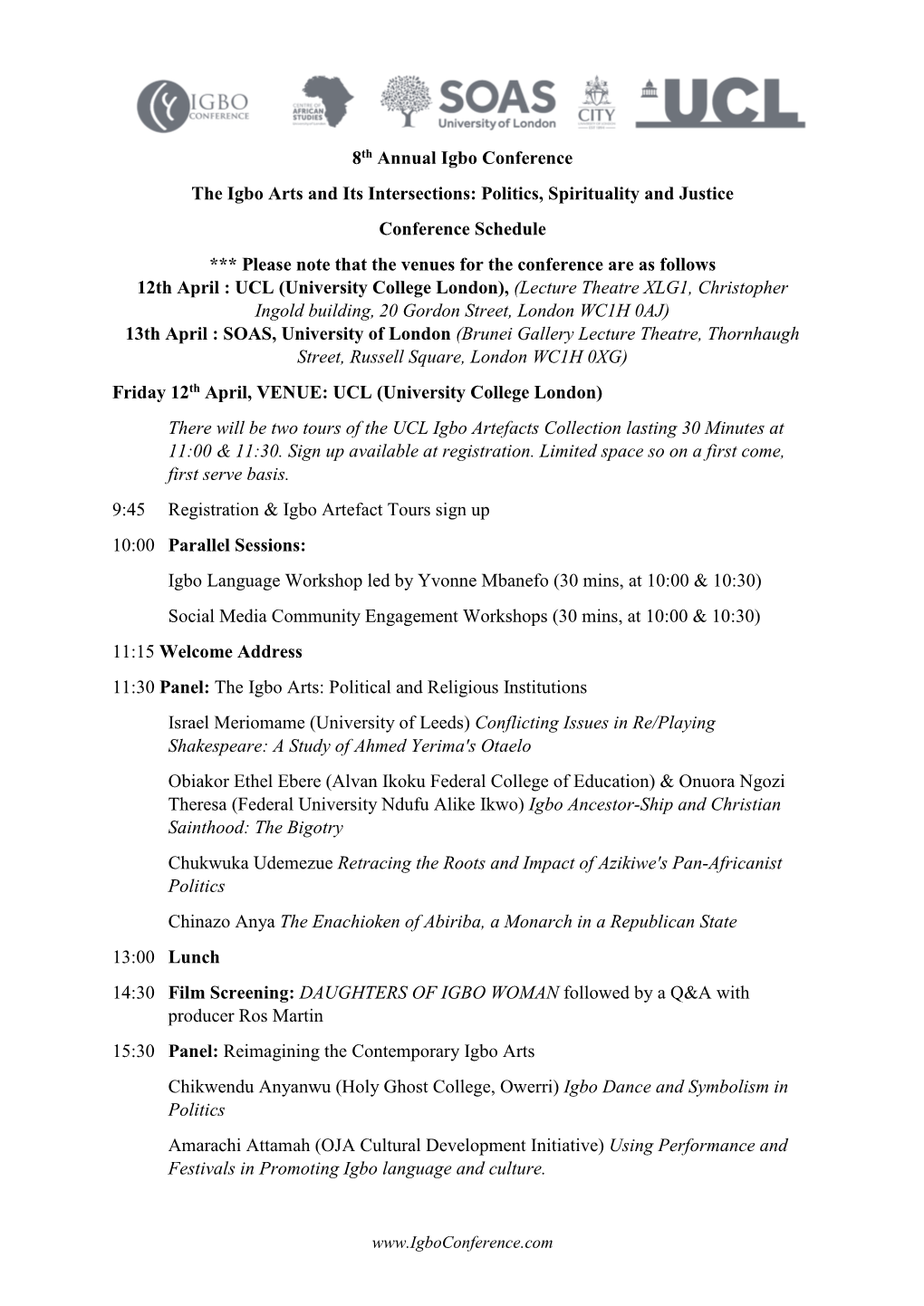 Igbo Conference 2019 Schedule (Pdf; 330Kb)