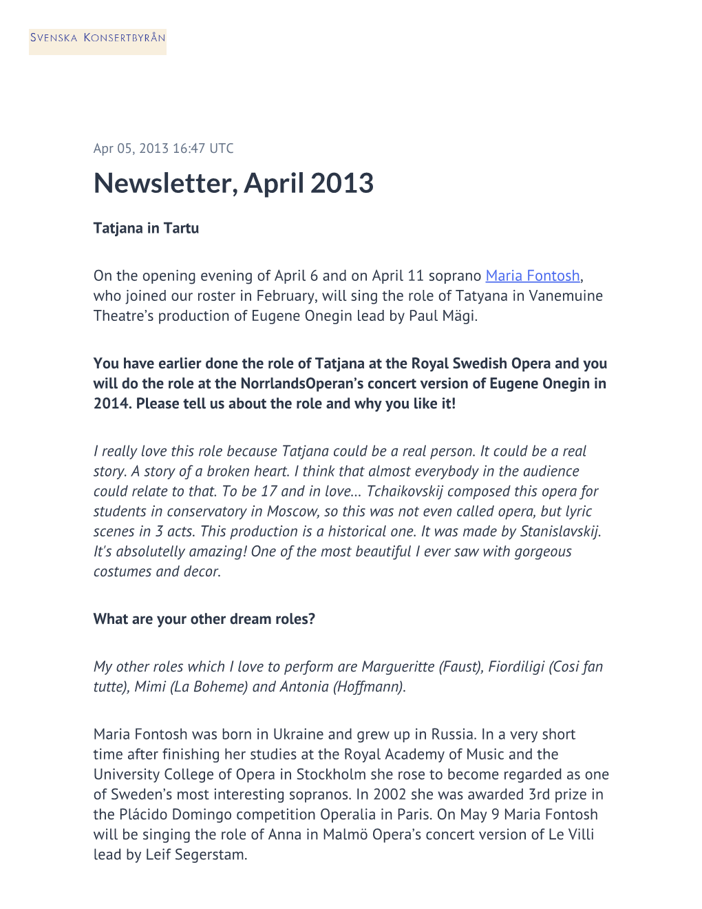 Newsletter, April 2013