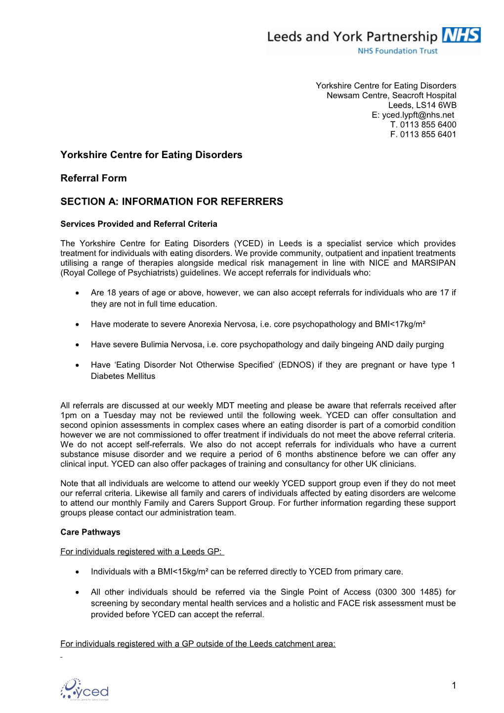 Yorkshire Centre for Eating Disorders