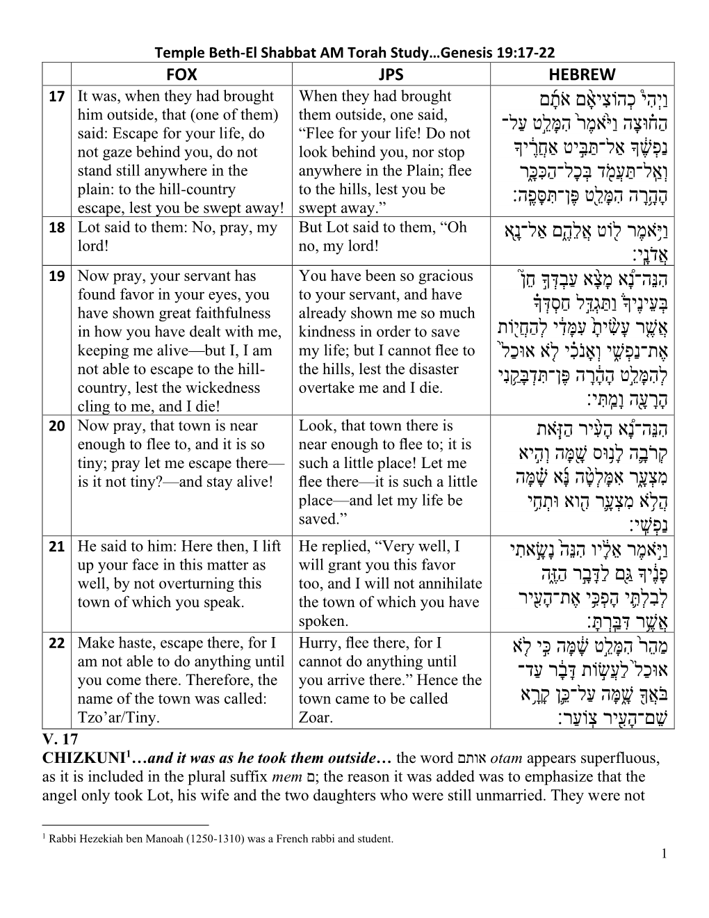 Temple Beth-El Shabbat AM Torah Study…Genesis 19:17-22