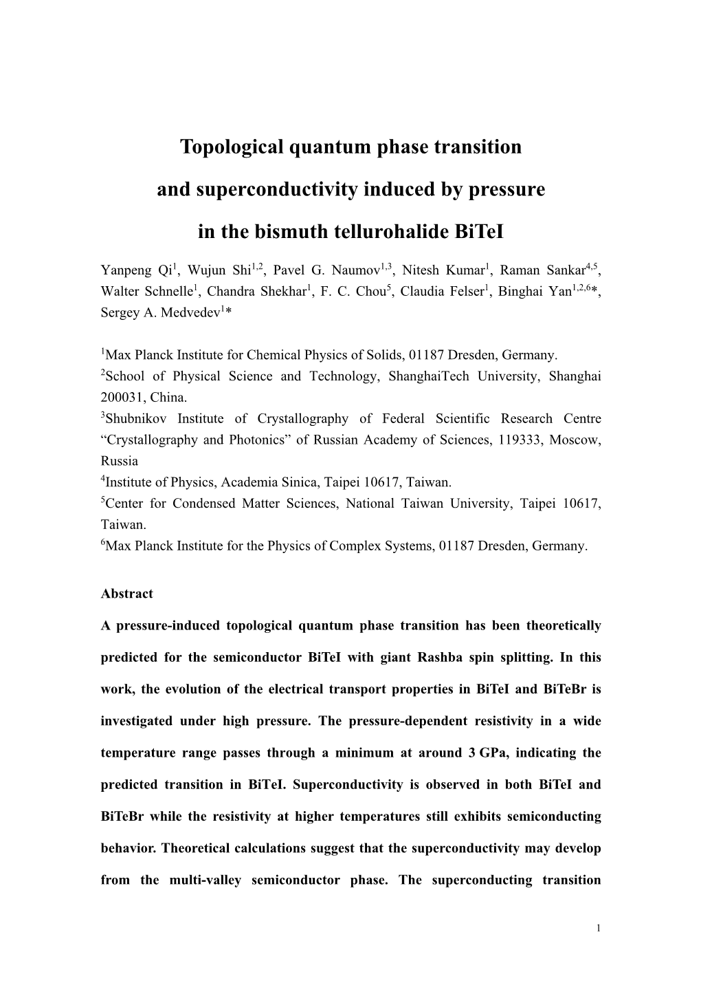 Topological Quantum Phase Transition and Superconductivity Induced by Pressure in the Bismuth Tellurohalide Bitei