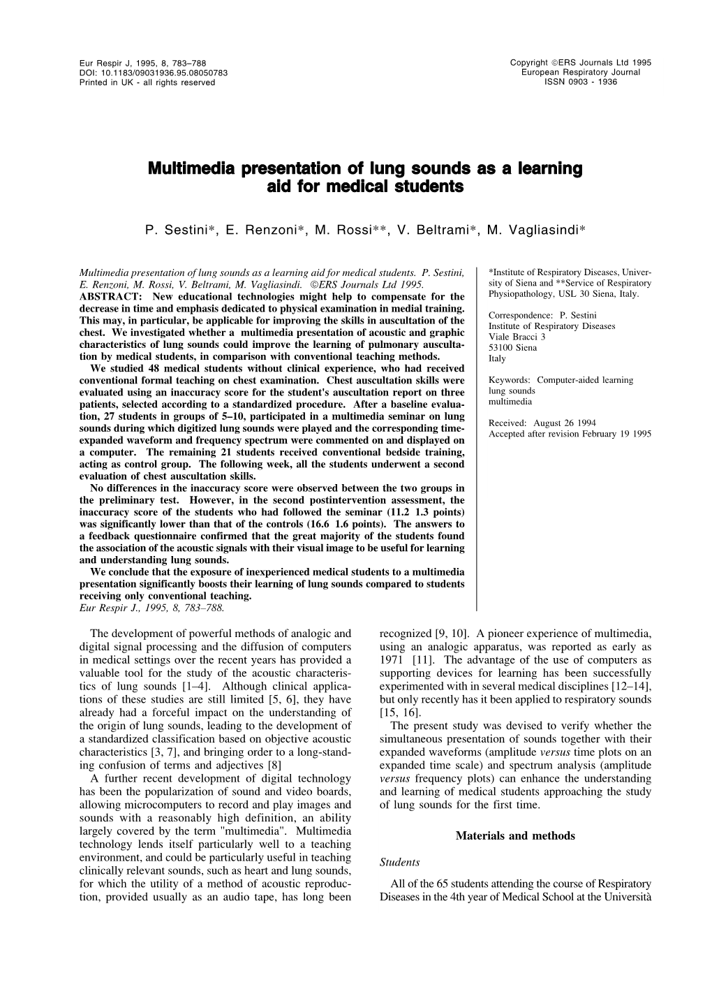 Multimedia Presentation of Lung Sounds As a Learning Aid for Medical Students