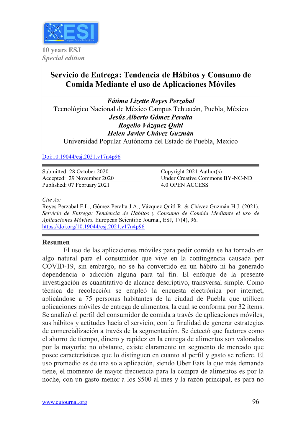 Servicio De Entrega: Tendencia De Hábitos Y Consumo De Comida Mediante El Uso De Aplicaciones Móviles