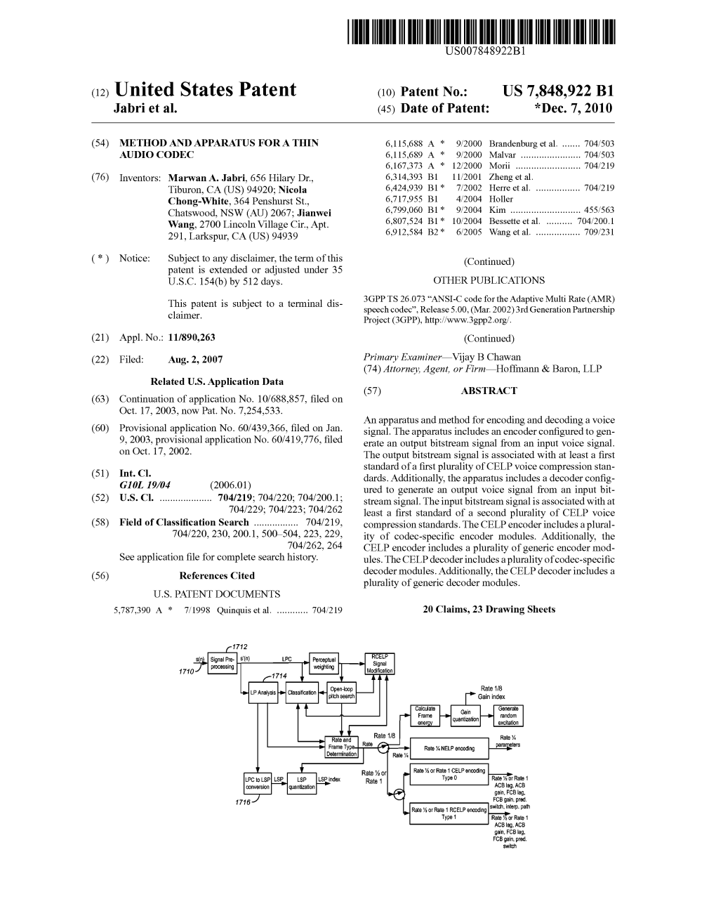 (12) United States Patent (10) Patent No.: US 7,848,922 B1 Jabri Et Al