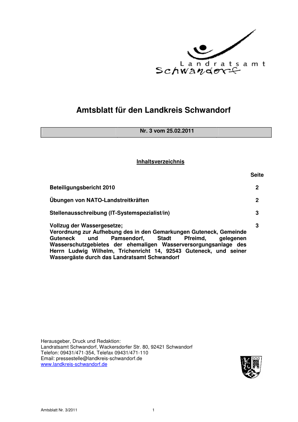 Amtsblatt Für Den Landkreis Schwandorf