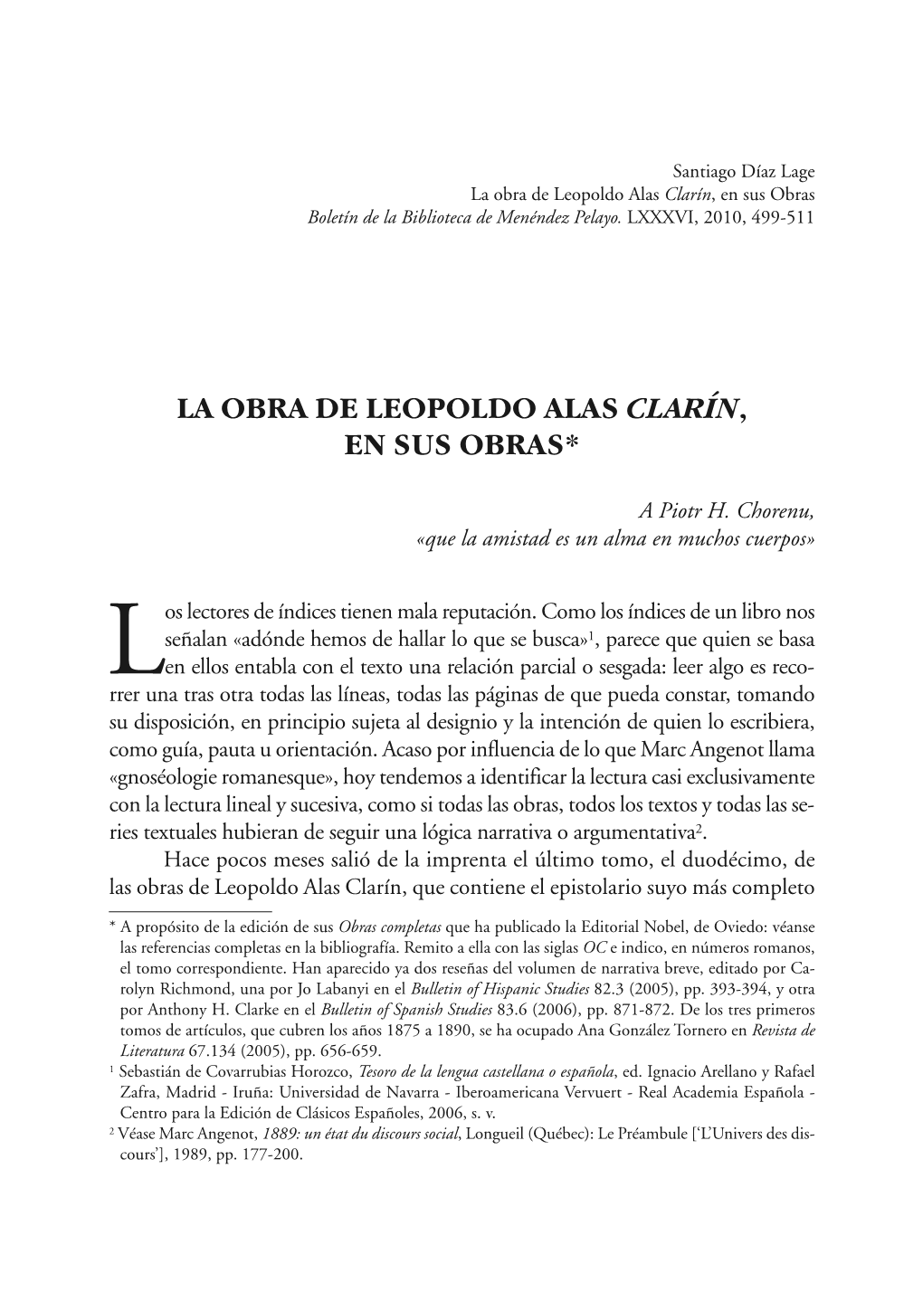 La Obra De Leopoldo Alas Clarín, En Sus Obras
