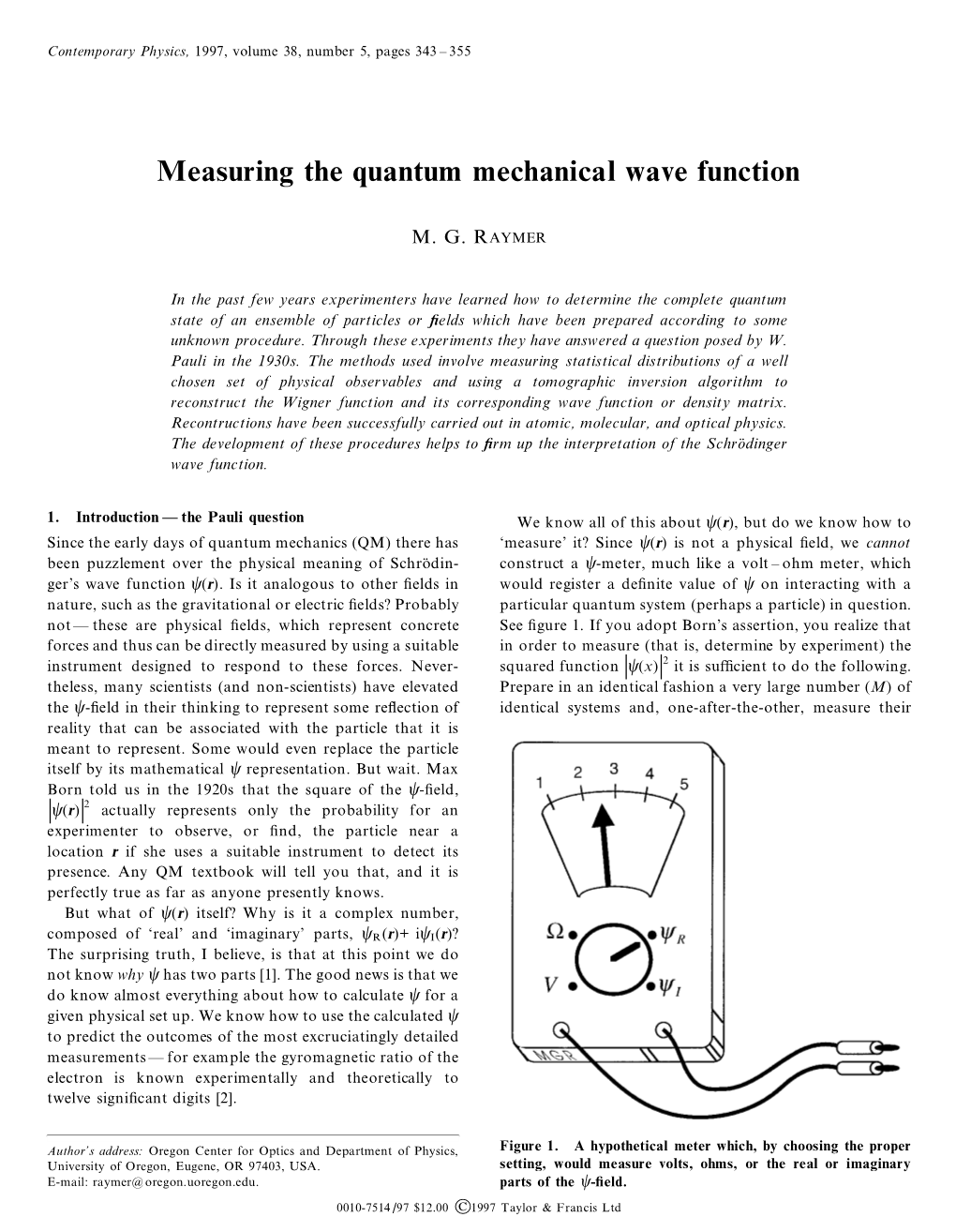 Measuring the Quantum Mechanical Wave Function
