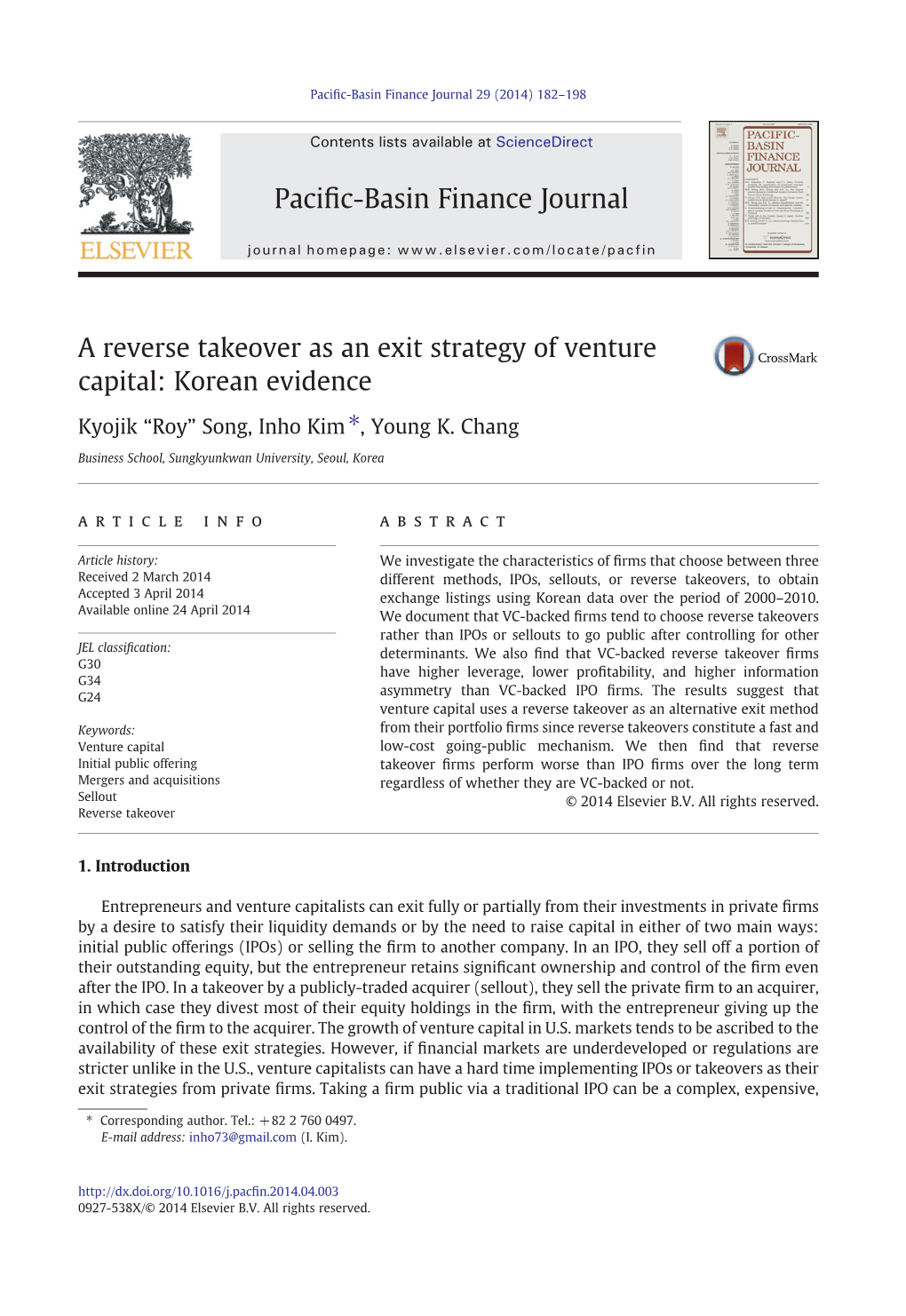 A Reverse Takeover As an Exit Strategy of Venture Capital: Korean Evidence
