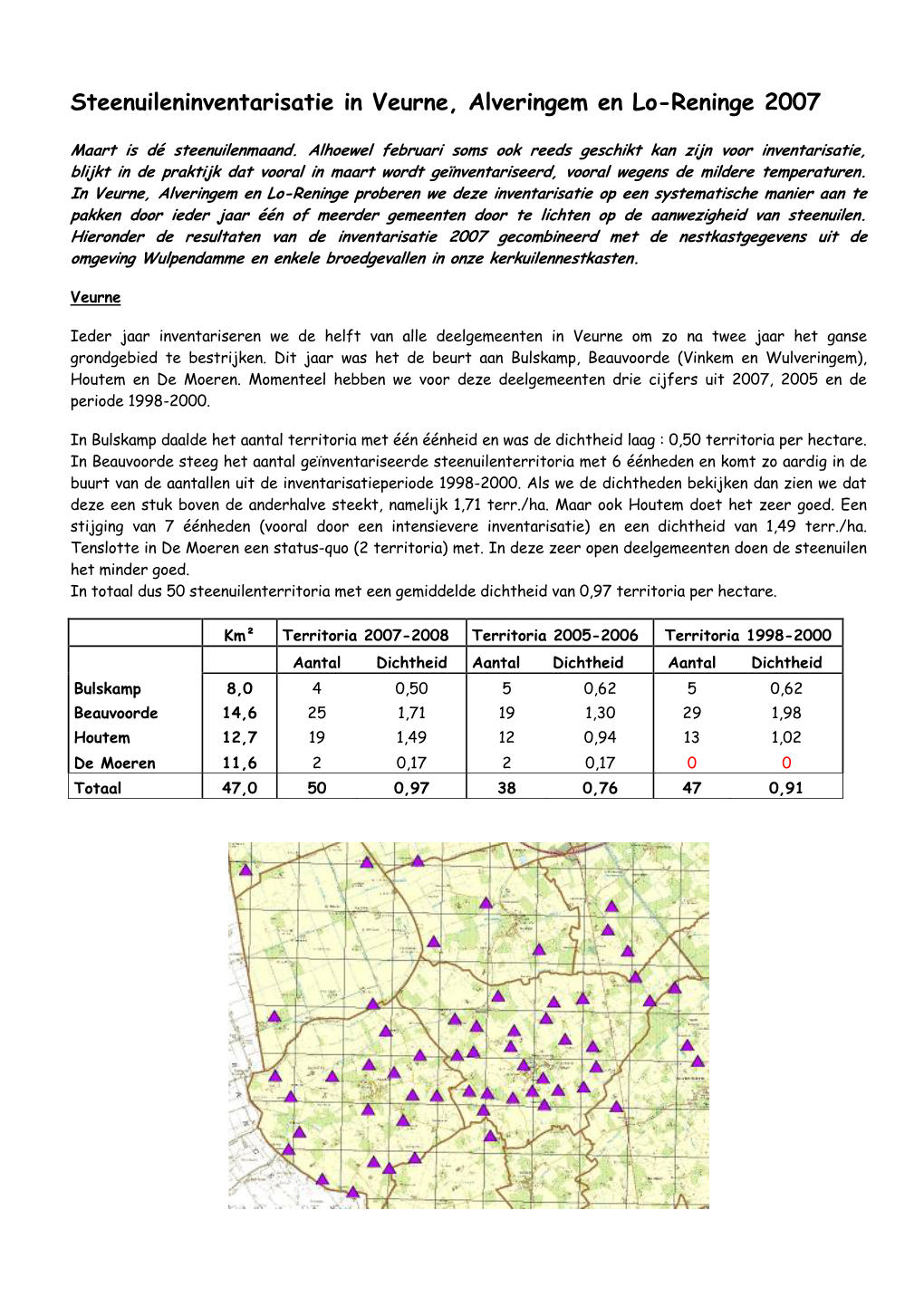 Steenuileninventarisatie in Veurne, Alveringem En Lo-Reninge 2007