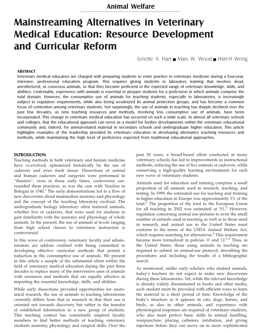 Mainstreaming Alternatives in Veterinary Medical Education: Resource Development and Curricular Reform