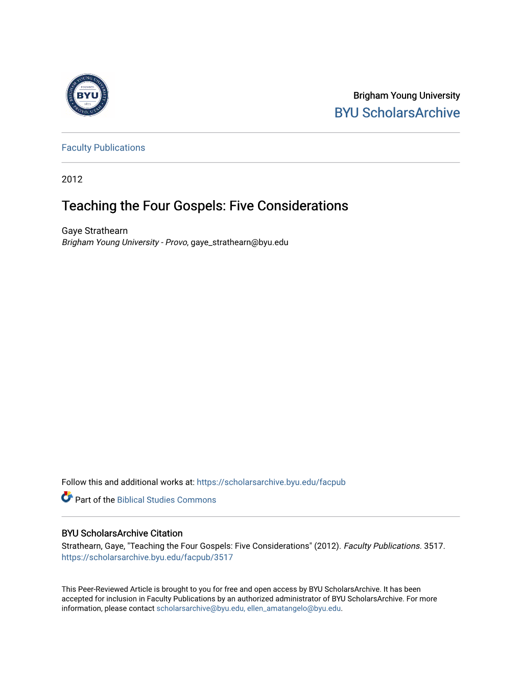 Teaching the Four Gospels: Five Considerations