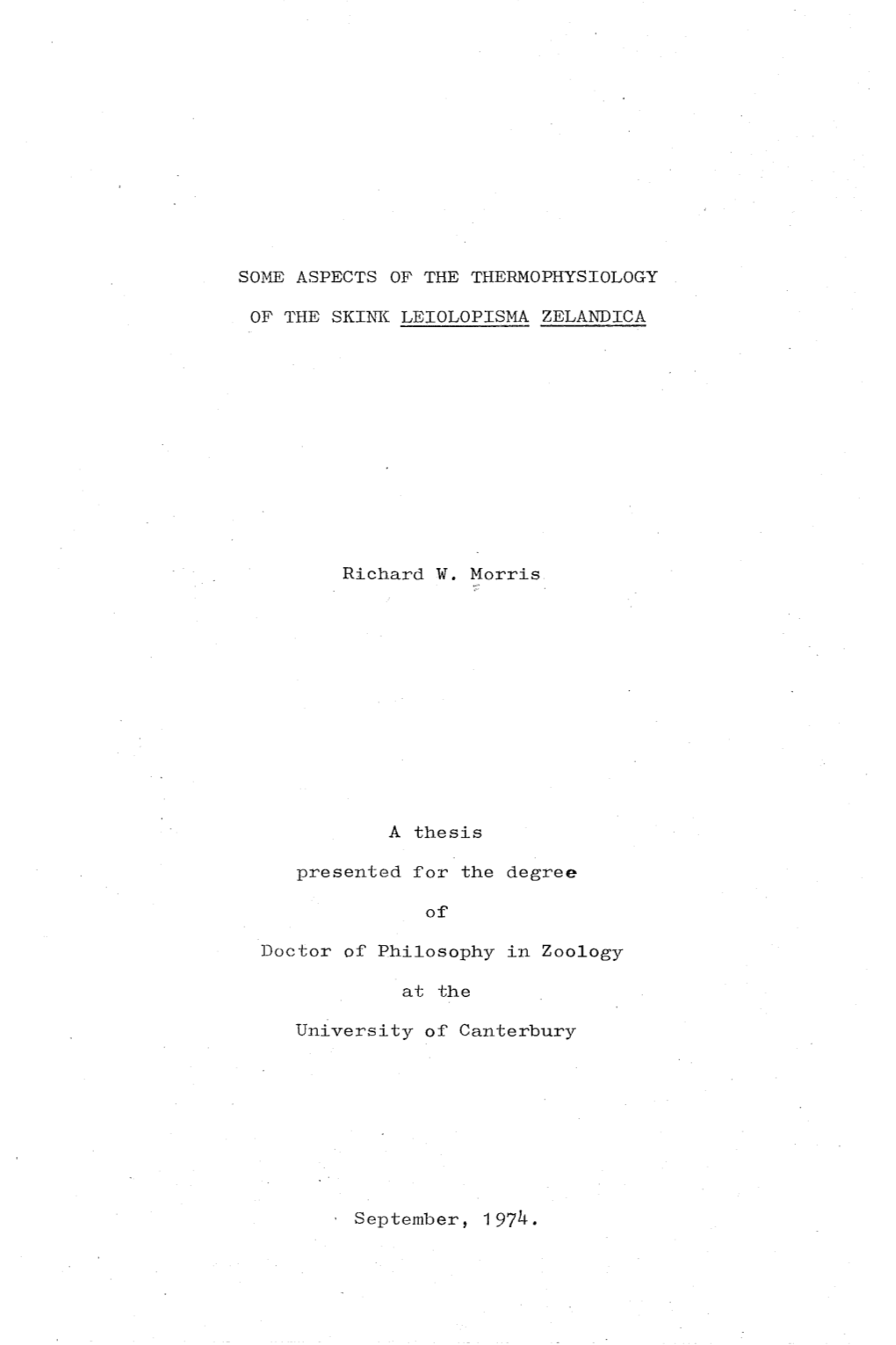 Some Aspects of the Thermophysiology of the Skink