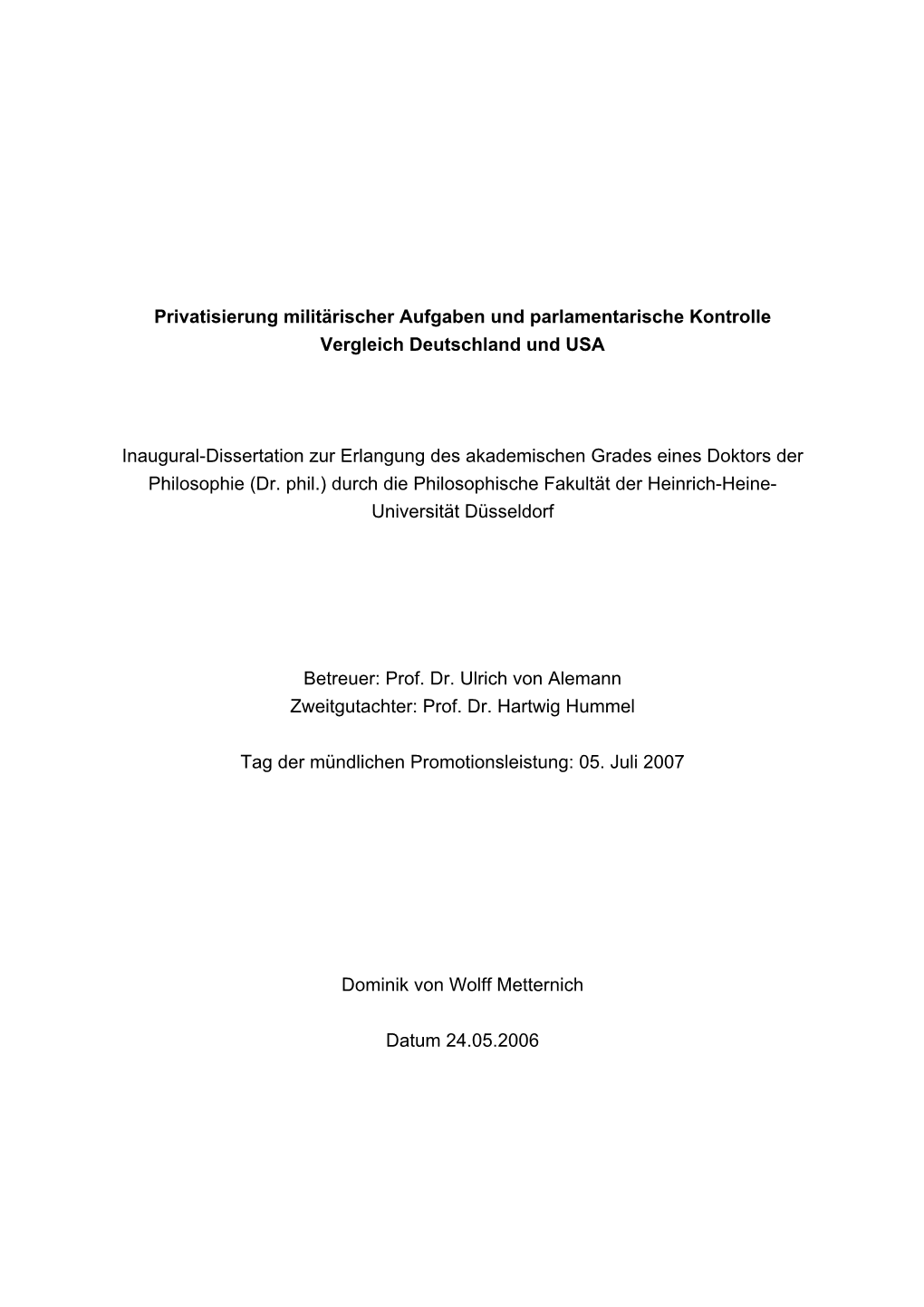 Privatisierung Militärischer Aufgaben Und Parlamentarische Kontrolle Vergleich Deutschland Und USA