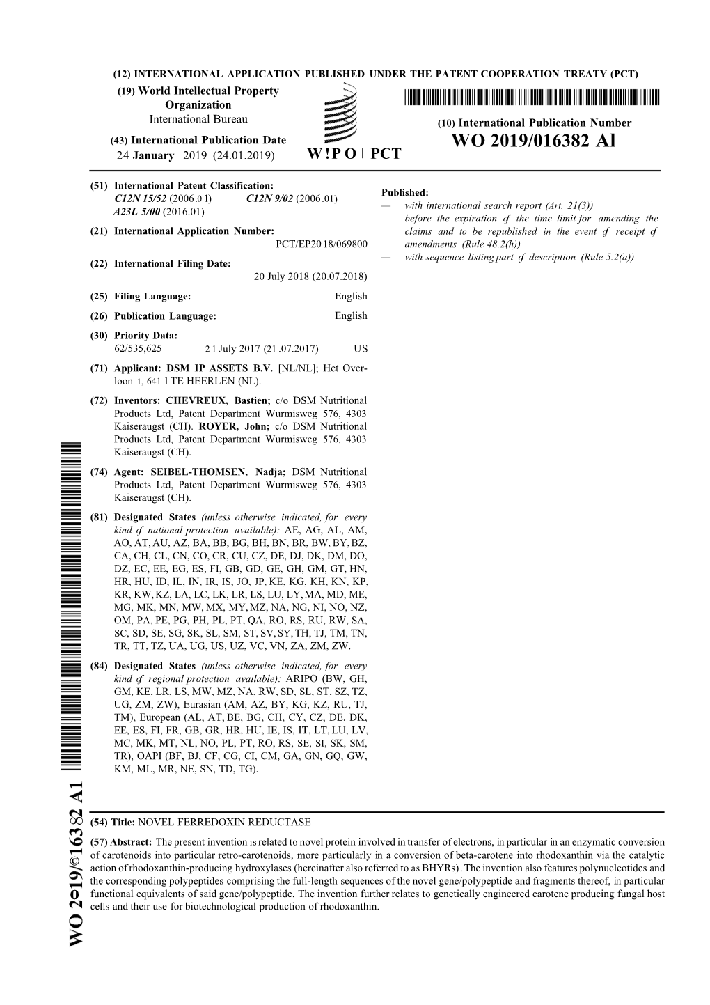 WO 2019/016382 Al 24 January 2019 (24.01.2019) W !P O PCT