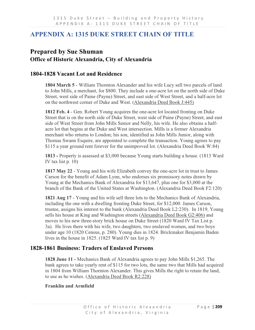 Appendix A: 1315 Duke Street Chain of Title Appendix A: 1315 Duke Street Chain of Title