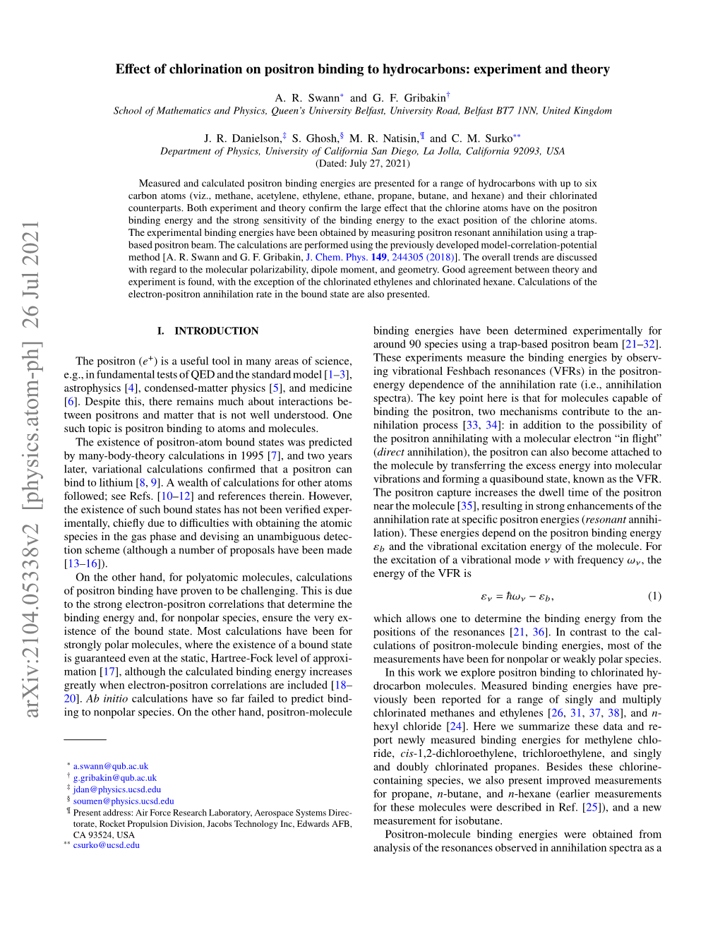 Arxiv:2104.05338V2 [Physics.Atom-Ph] 26 Jul 2021 Ing to Nonpolar Species