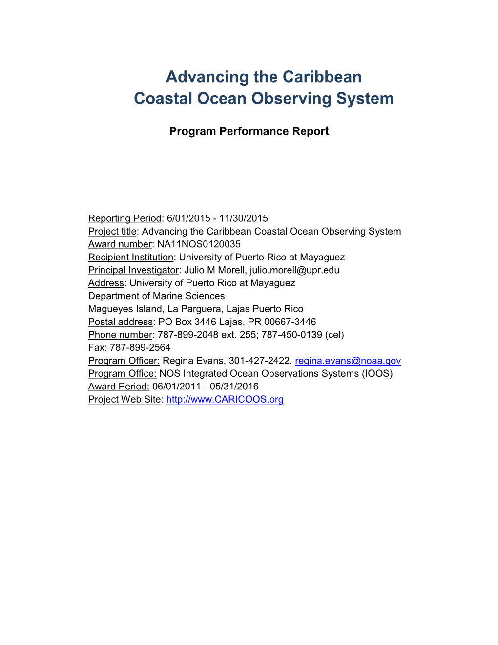 Advancing the Caribbean Coastal Ocean Observing System