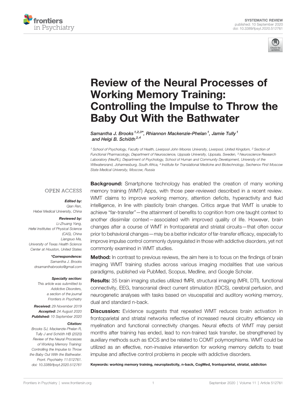 Review of the Neural Processes of Working Memory Training: Controlling the Impulse to Throw the Baby out with the Bathwater