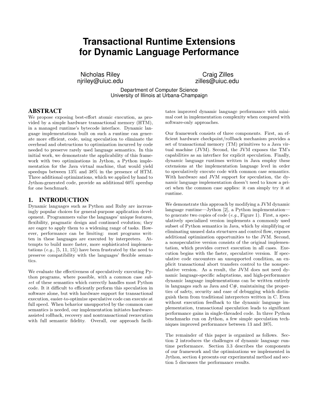 Transactional Runtime Extensions for Dynamic Language Performance