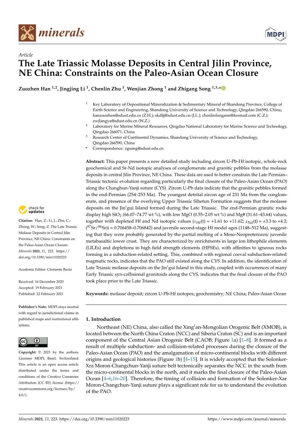 The Late Triassic Molasse Deposits in Central Jilin Province,NE China