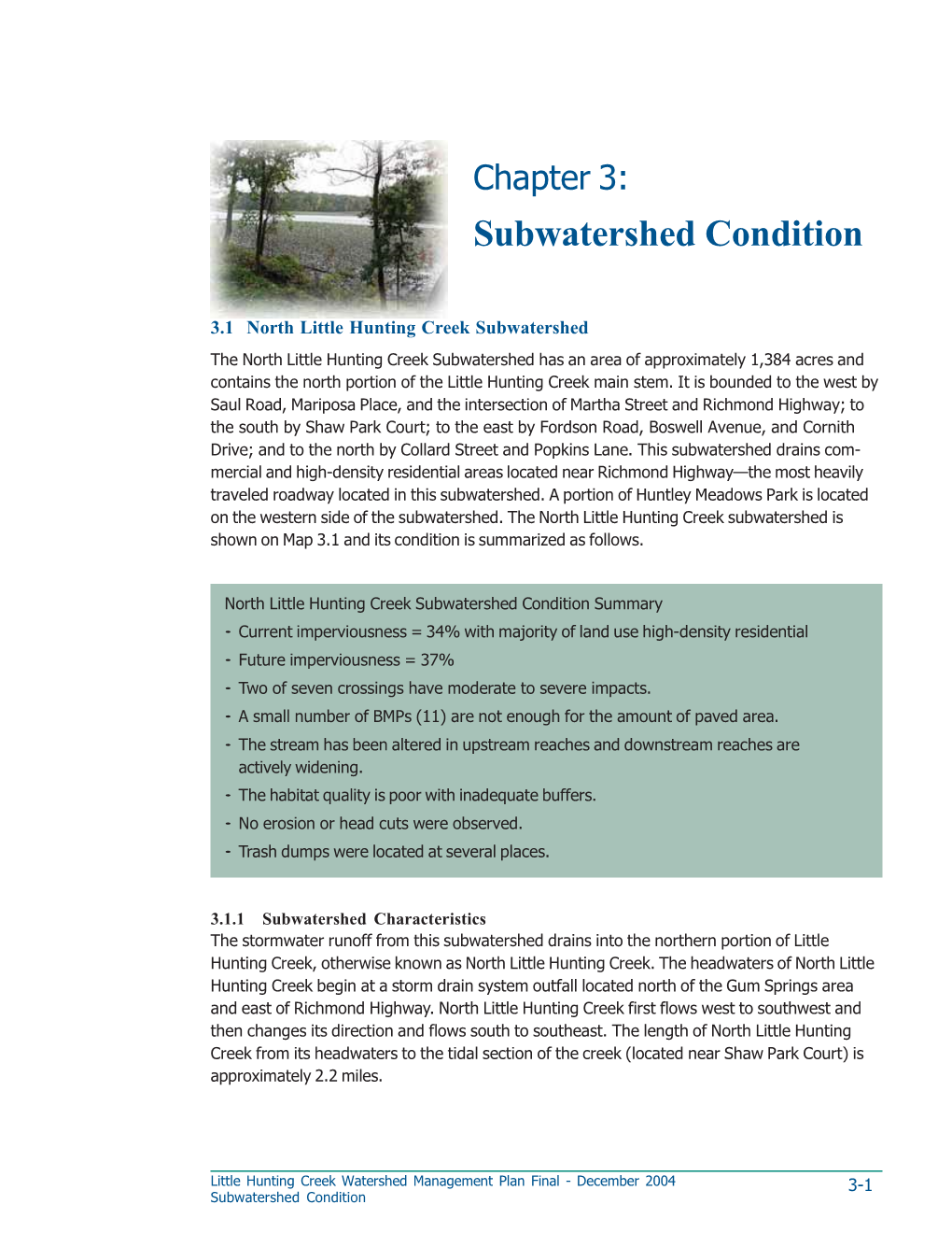 Little Hunting Creek Watershed Management Plan Chapter 3