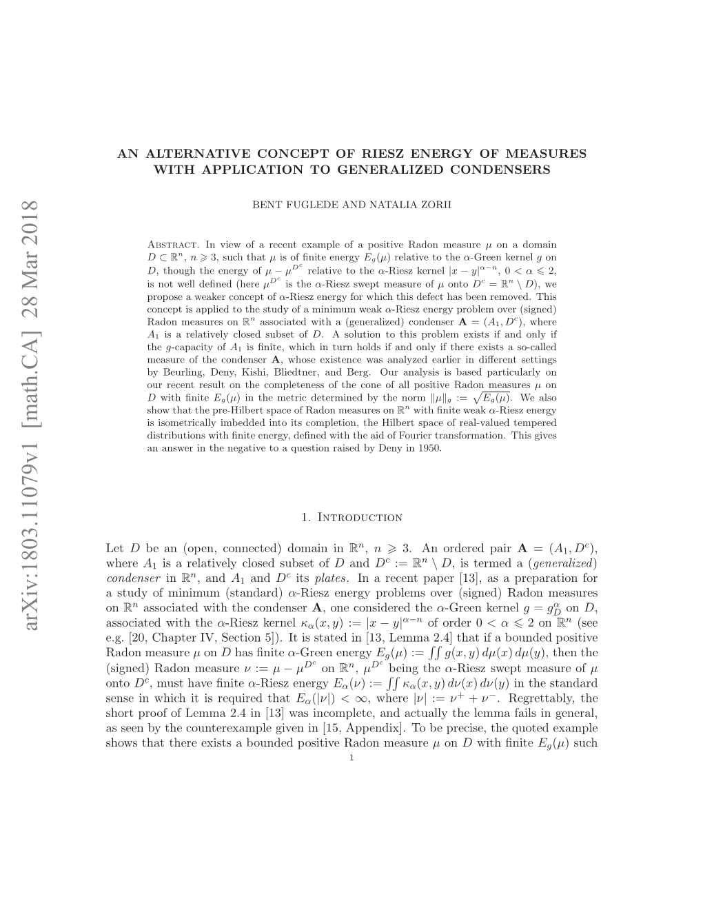 An Alternative Concept of Riesz Energy of Measures with Application To