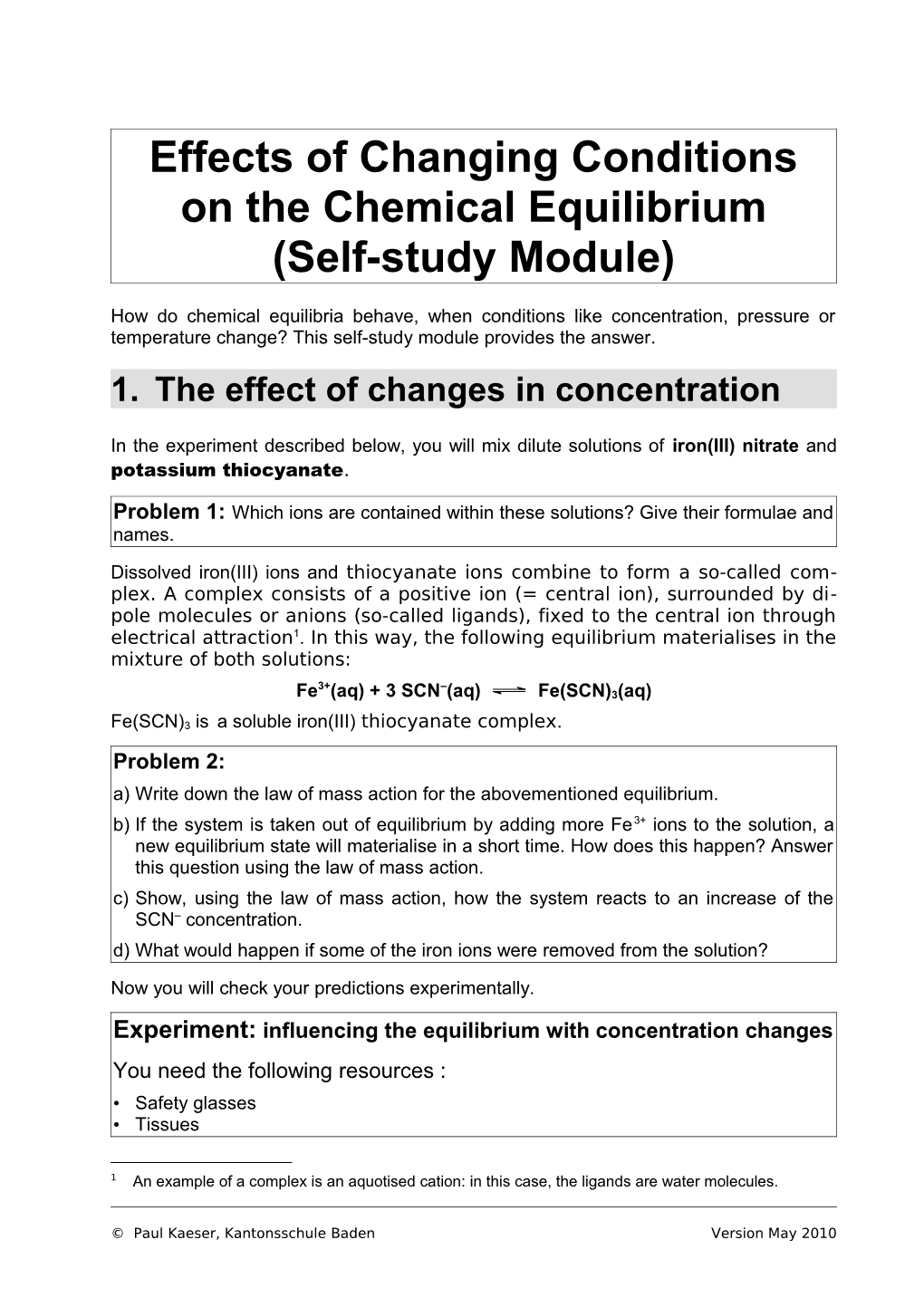 Self-Study Module: Effects on the Chemical Equilibrium Page 8