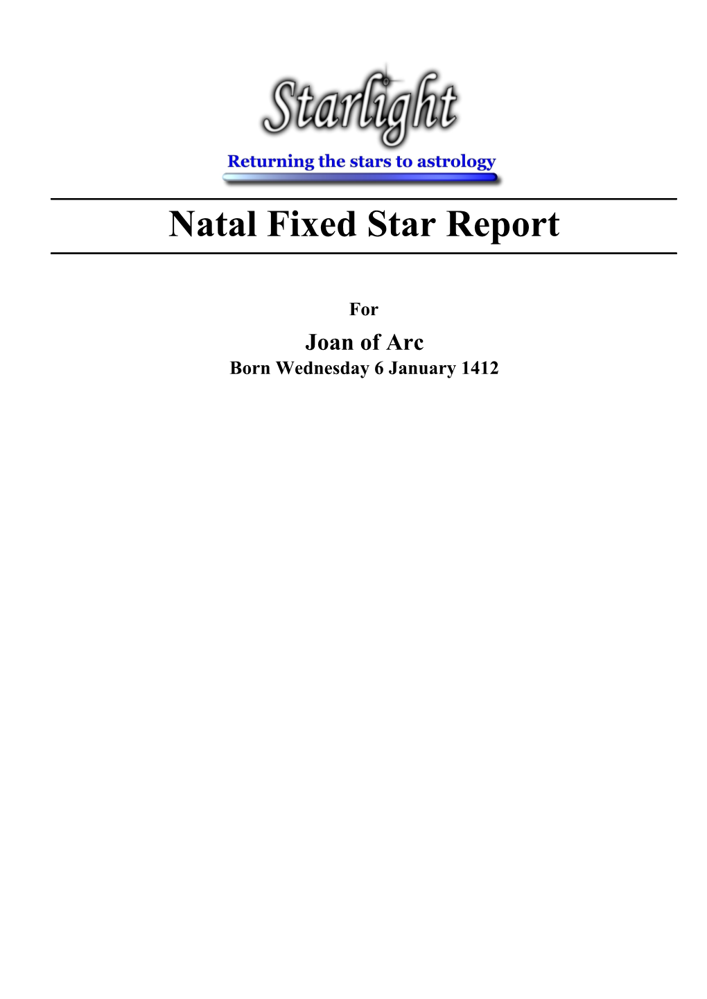 Natal Fixed Star Report