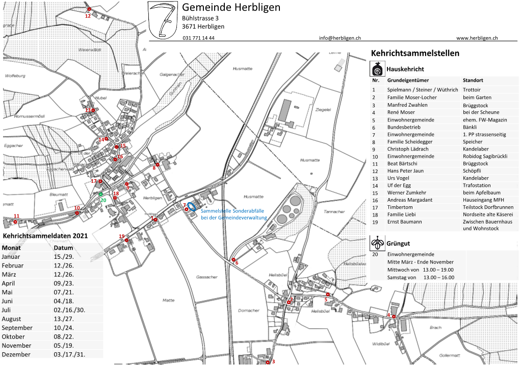 Gemeinde Herbligen 12 Bühlstrasse 3 3671 Herbligen 031 771 14 44 Info@Herbligen.Ch Kehrichtsammelstellen