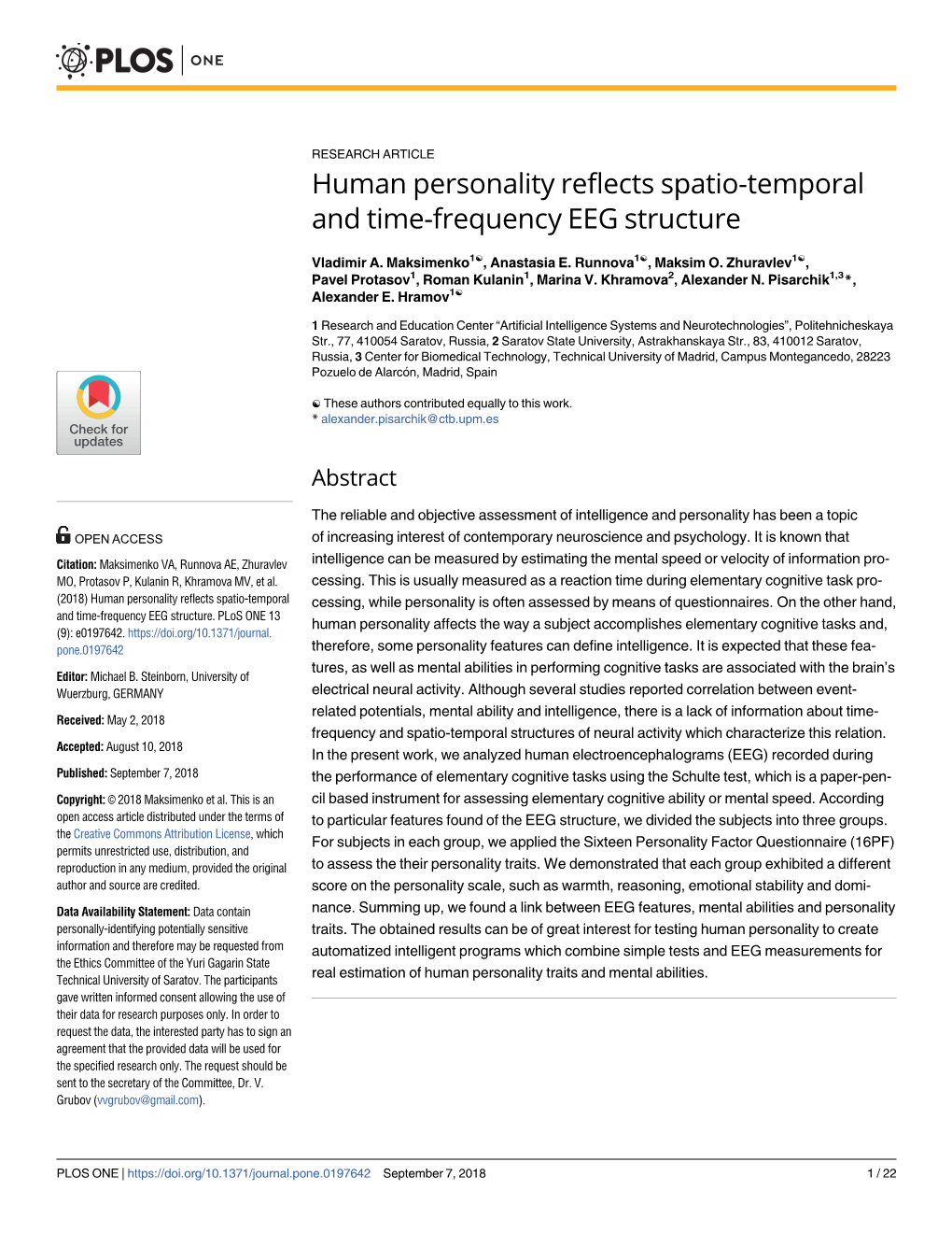 Human Personality Reflects Spatio-Temporal and Time-Frequency EEG Structure