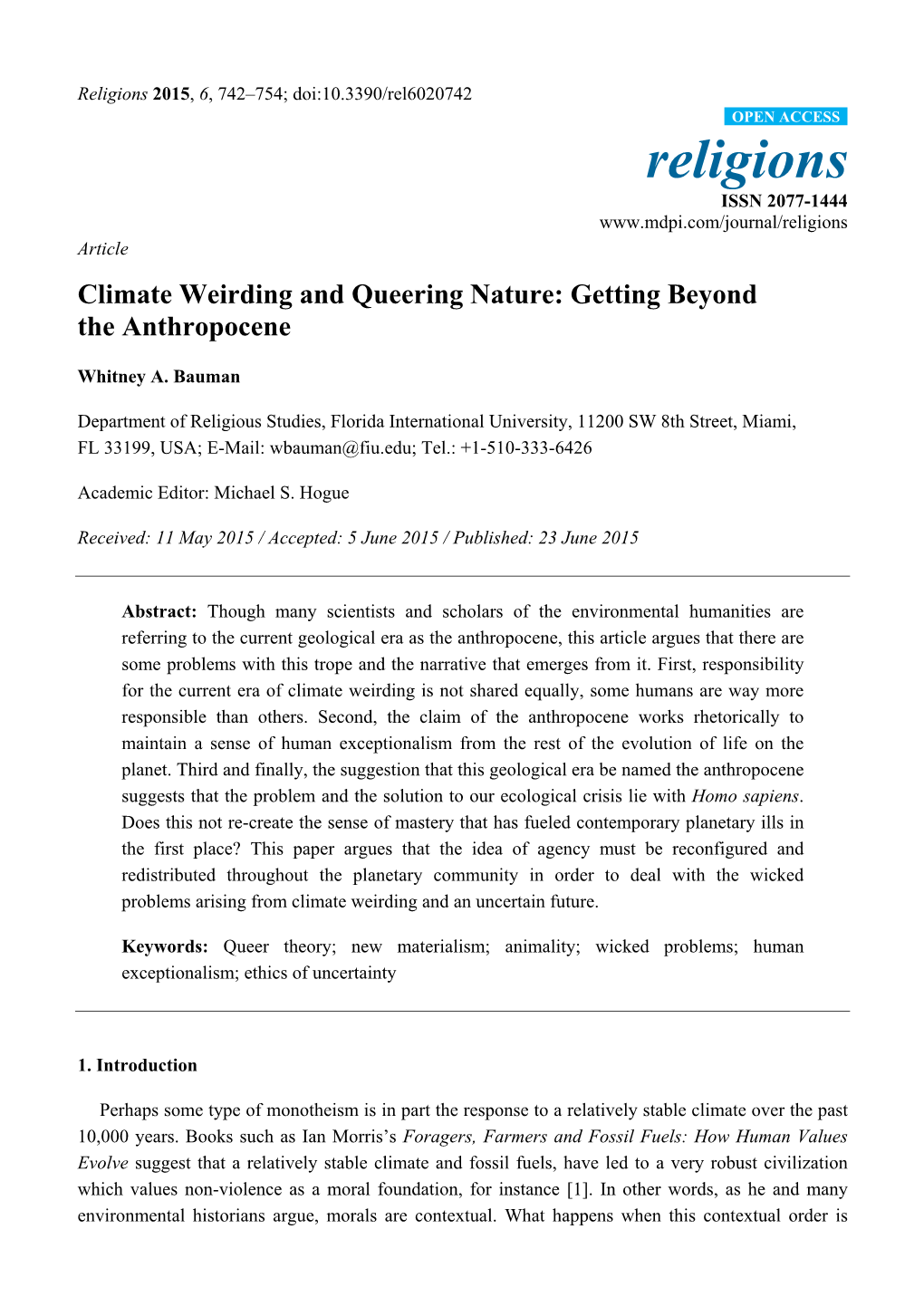 Climate Weirding and Queering Nature: Getting Beyond the Anthropocene