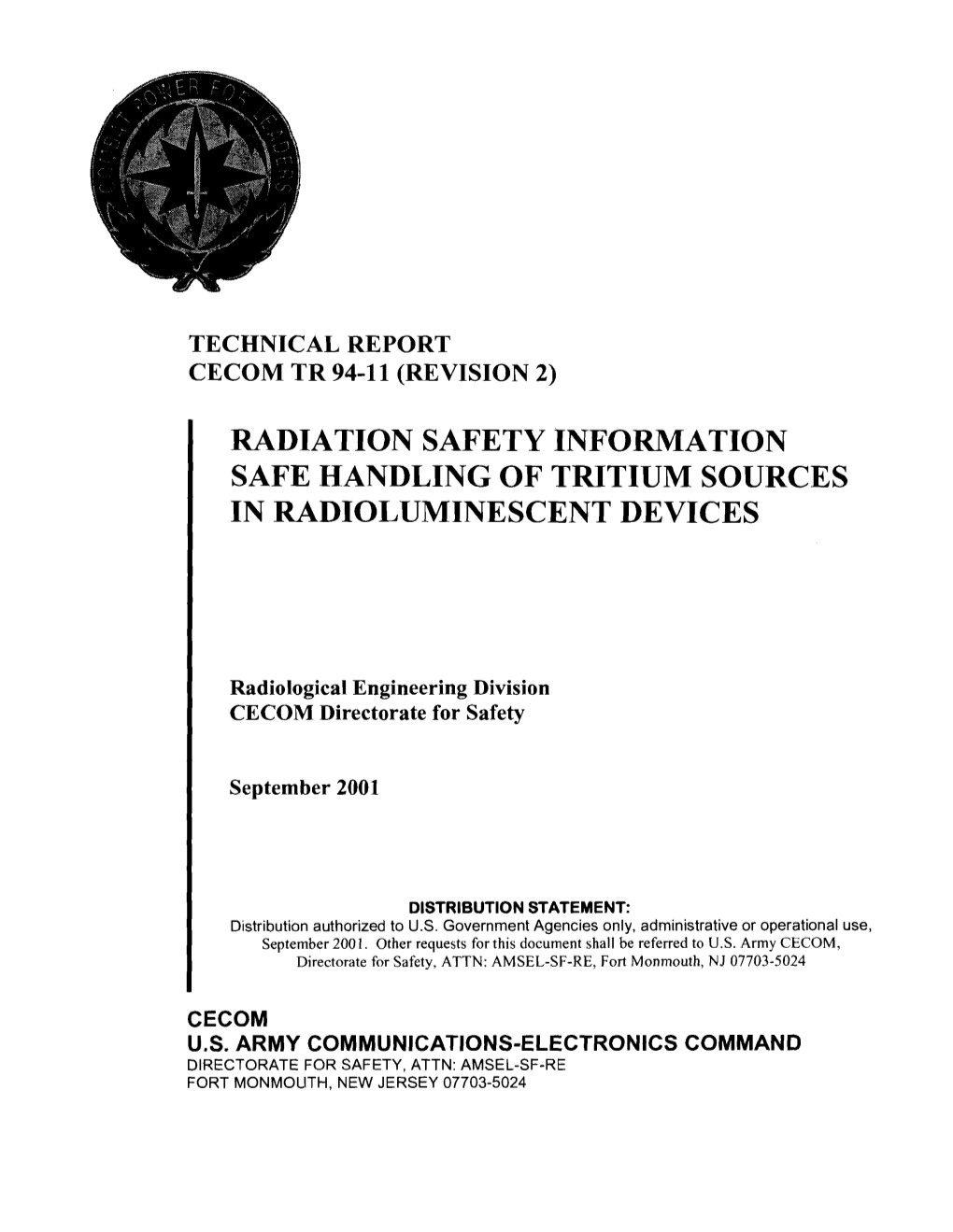 Radiation Safety Information Safe Handling of Tritium Sources in Radioluminescent Devices