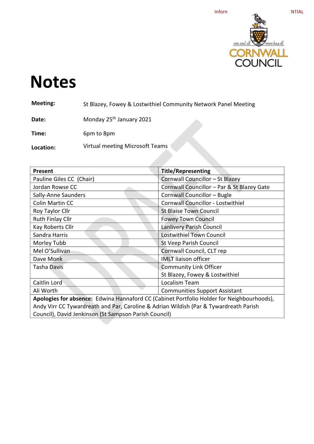 St Blazey Fowey Lostwithiel CNP Notes