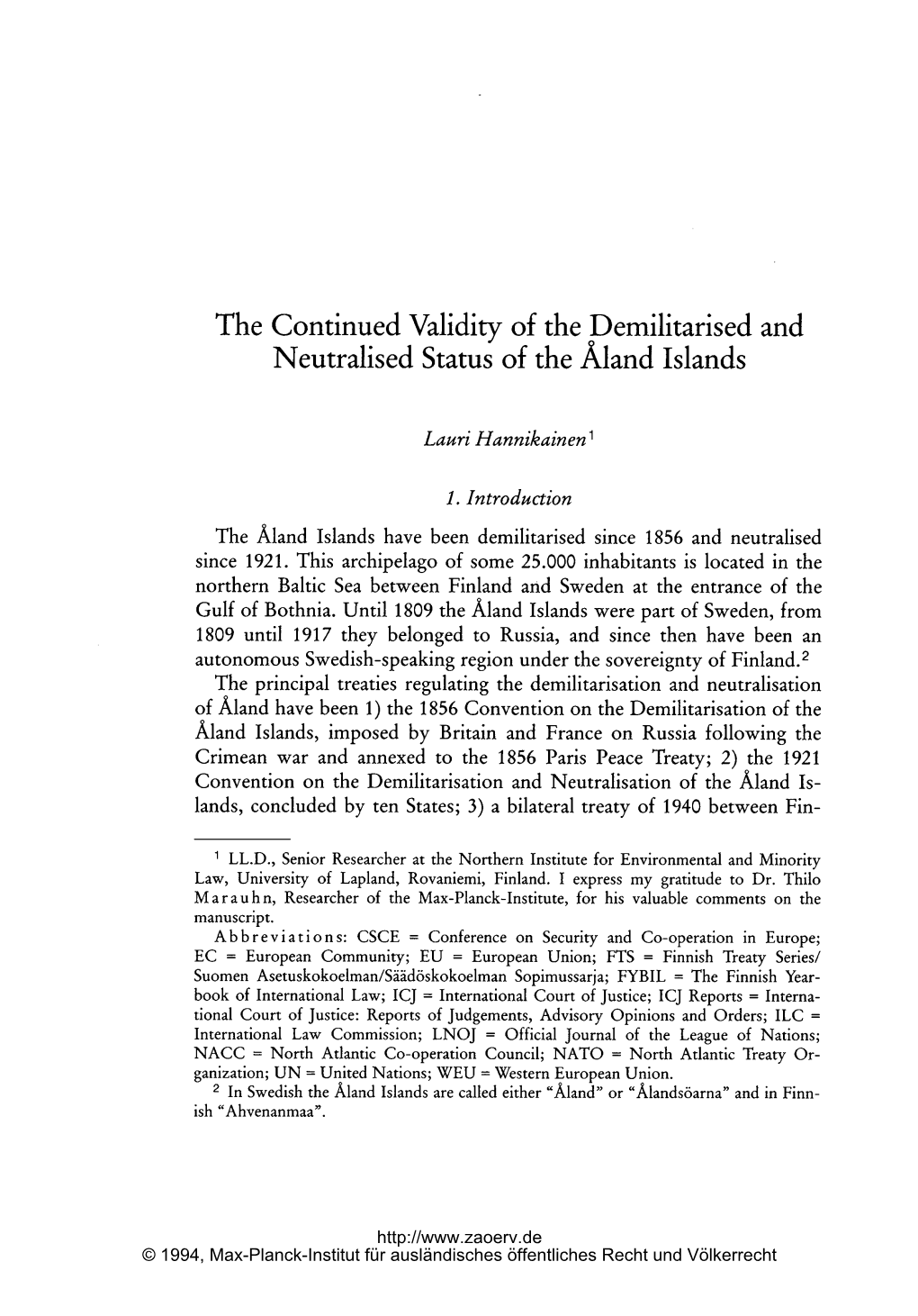 Neutralised Status of the Aland Islands