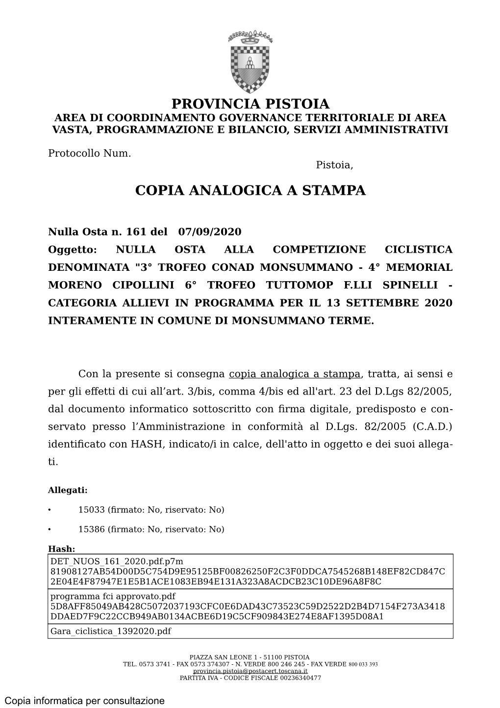 Provincia Pistoia Copia Analogica a Stampa