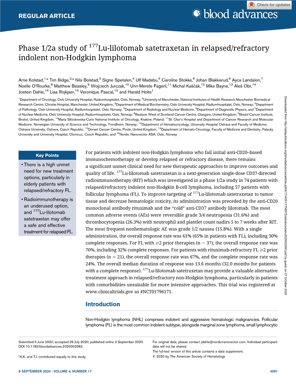 Phase 1/2A Study of Lu-Lilotomab Satetraxetan in Relapsed/Refractory