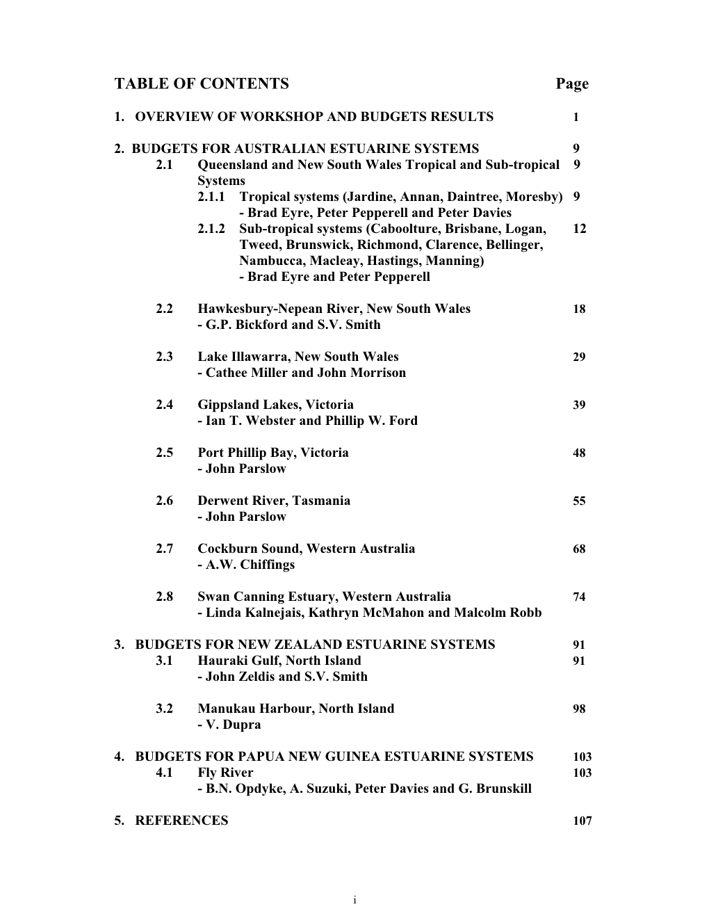 TABLE of CONTENTS Page