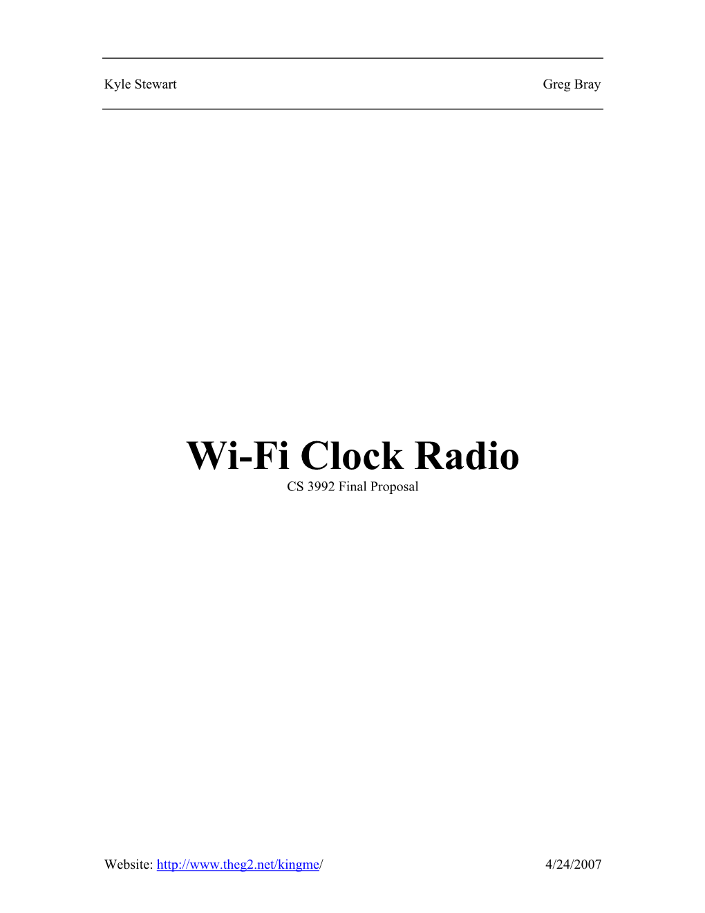 Wi-Fi Clock Radio CS 3992 Final Proposal